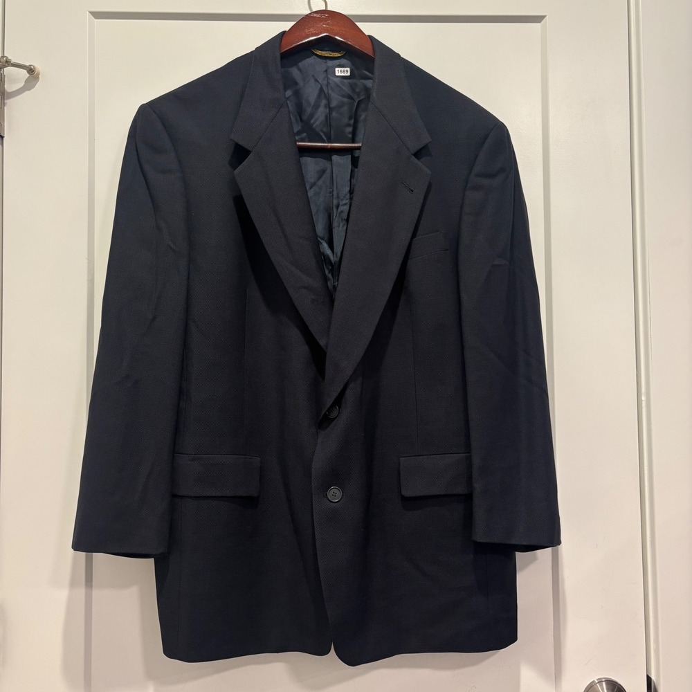 Unite Men Navy Blue Hopsack Two Button Blazer Jacket 44R Made in USA 1669